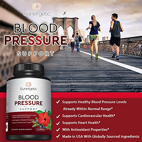 Premium Blood Pressure Support Supplement For Cardiovascular & Heart Health with Garlic, Hawthorn & Hibiscus - 90 Capsules