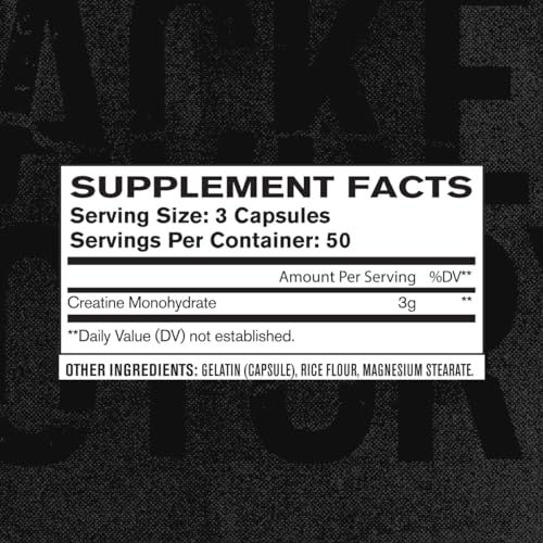 Jacked Factory Creatine Monohydrate Capsules - Creatine Supplement for Muscle Growth, Increased Strength, Enhanced Energy Output and Improved Athletic Performance - 150 Capsules