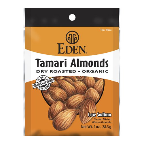 Eden Tamari Almonds, Dry Roasted, Organic Pocket Snacks, 1 Ounce (Pack of 12)