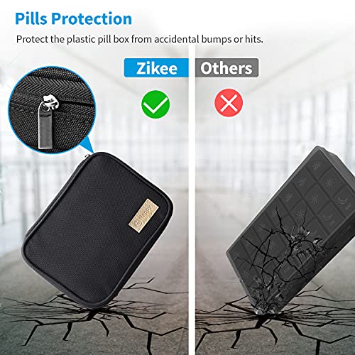 ZIKEE Large Weekly Pill Case Organizer 3 Times a Day, Portable Light Proof Canvas Bag Pill Box 7 Day to Protect Your Privacy and Store Medication, Vitamin, Fish Oil, Supplement (Black)