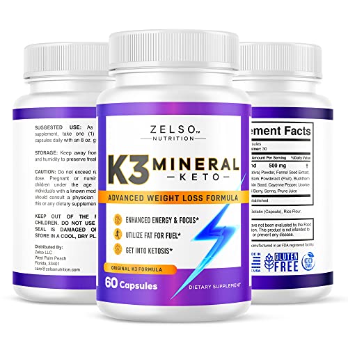 (2 Pack) K3 Mineral Keto Pills by Zelso Nutrition, Advanced K3 Pill Formula For Men and Women - Emily, 60 Day Supply (120 Capsules)