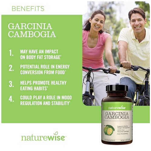 Naturewise Garcinia Cambogia (2 Month Supply) Pure Garcinia Cambogia 100% HCA Extract Concentrated to 60% for Weight Goals (180 Capsules)