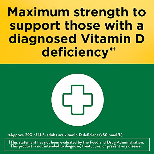 Nature Made Maximum Strength Vitamin D3 10000 IU (250 mcg), Dietary Supplement for Bone, Teeth, Muscle and Immune Health Support, 60 Softgels, 60 Day Supply