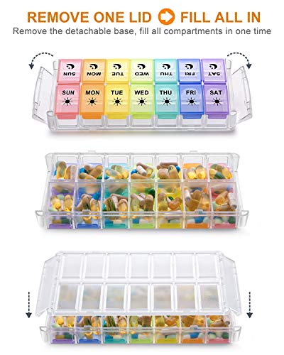 Pill Organizer 2 Times a Day, Fullicon Quick Fill Large Weekly AM PM Pill Box, Medicine Organizer 7 Day, Daily Pill Cases - Rainbow (Patent Registered)