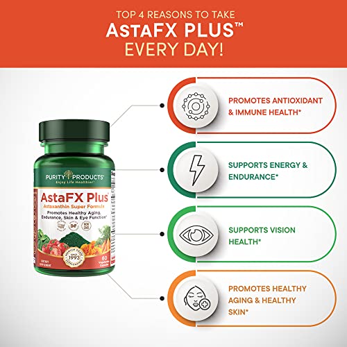 Purity Products AstaFX Plus - Astaxanthin Super Formula - 30 Day Supply from Supports Endurance - Promotes Healthy Skin - Supports Visual Health - Up to 6,000 Times More Powerful Than Vitamin C