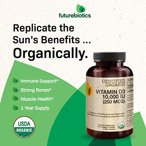 Futurebiotics Vitamin D3 10,000 IU (250 MCG) Supports a Healthy Immune Response, Helps Maintain Strong Bones and Muscles, 360 Organic Tablets