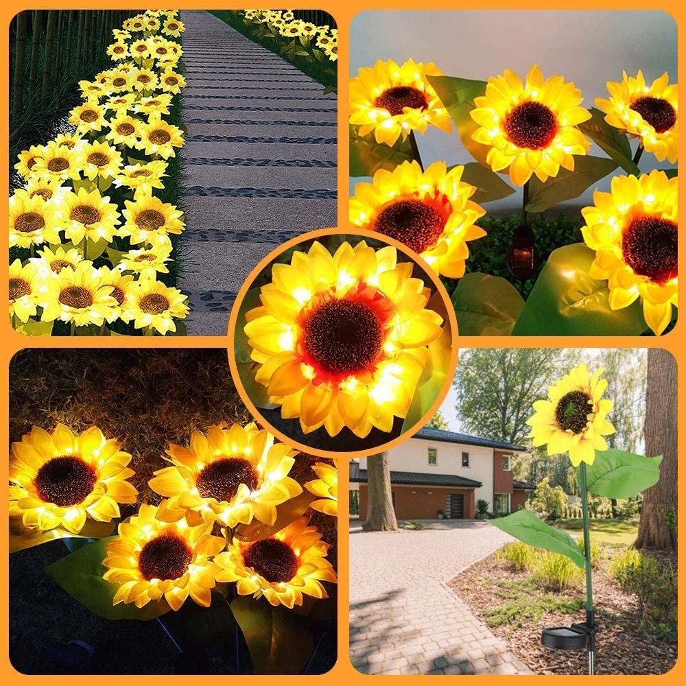 2PCS Solar Sunflower Lights LED Waterproof Landscape Outdoor Lights