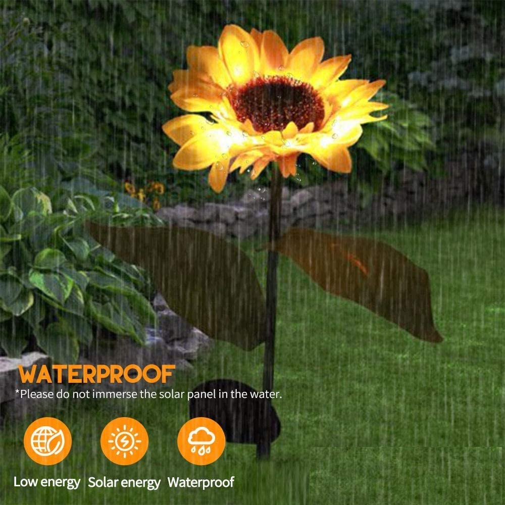 2PCS Solar Sunflower Lights LED Waterproof Landscape Outdoor Lights