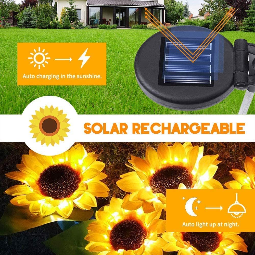 2PCS Solar Sunflower Lights LED Waterproof Landscape Outdoor Lights