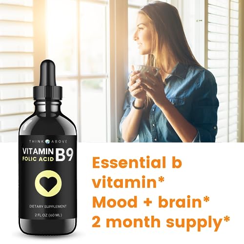 Think Above Folic Acid 295 mcg B9 Vitamin Liquid Supplement (Folate 500 mcg DFE) Easy to Swallow - Fast Absorption 2 fl oz (60 ml)