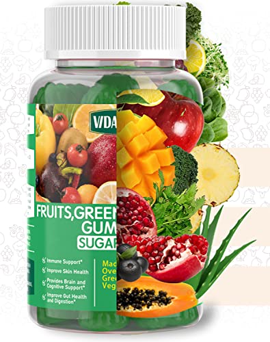 VIDAVITE Sugar-Free Fruit and Veggie Gummies — 35+ Greens, Fruit and Vegetable Vitamins to Boost Immunity, Skin & Gut Health — Ideal Fruit and Vegetable Supplement for Adults & Kids (60 Gummies)