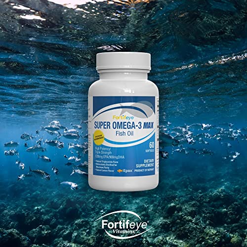 Fortifeye Vitamins Super Omega-3 Max Fish Oil, Lemon Flavor, Natural Triglyceride, 1200 EPA / 900 DHA Per Serv.- 30 Day, 60 Max Softgel Capsules