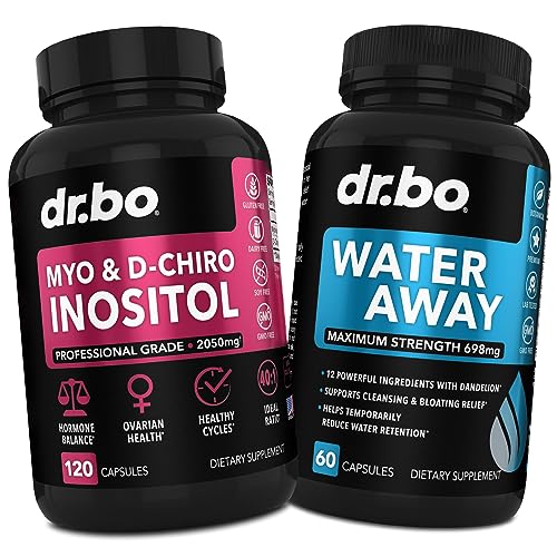 Myo-Inositol & D-Chiro Inositol & Water Away Pills - Water Retention Diuretics for Gut Health & Leg Swelling - Fertility Supplements for Women to Regulate Menstrual Cycle, Support Ovarian Health PCOS