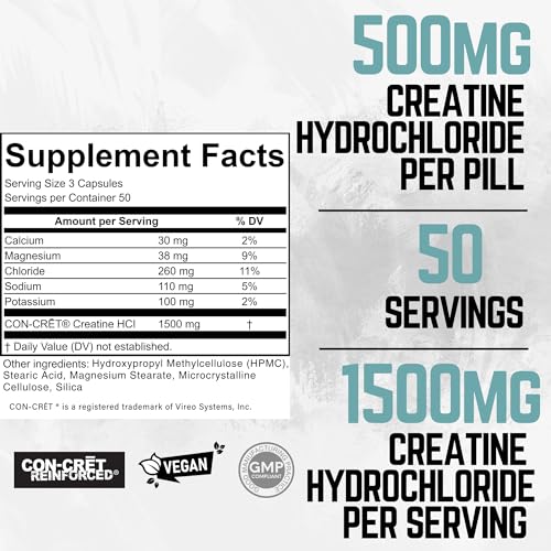 Creatine HCL Pills 1.5G with Electrolytes, Creatine Hydrochloride Capsules, Tablets - Best Rated Creatine for Women Booty Gain / Muscle Builder for Men, Creatine Gummies No Bloat Creatin / Kreatine