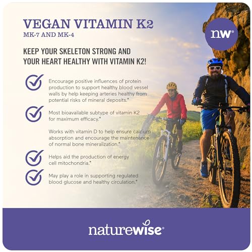 NatureWise Vegan Vitamin K2 with MK4 and VitaMK7 Menaquinone-7 for Bone Health | Increased Bioavailability | (3-Month Supply - 90 Softgels)