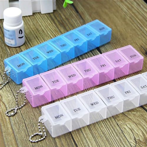 1Pc Blue Personal Pill Organizer Case 7 Days,Reusable Plastic Large Weekly Pill Box,Pills Supplements Vitamins Dispenser Holder,Travel Planner Bussiness Trip Medication Container with Cover