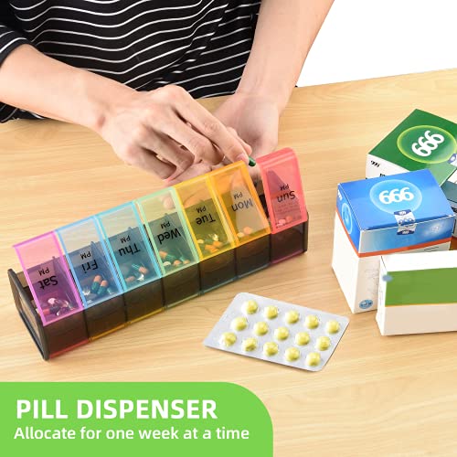 Extra Large Weekly Pill Organizer, 7 Day AM/PM Pill Case with XXL Compartment for Fish Oils, Travel-Friendly Medicine Organizer Pill Planner for Vitamins, Supplements