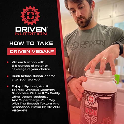 Driven Vegan Protein Powder (2 lbs) - 100% Plant-Based, Essential Amino Acids + Antioxidant-Rich Superfoods - Clean, Non-Dairy, High-Fiber - Build Muscle & Burn Fat - Post-Workout Recovery- Chocolate