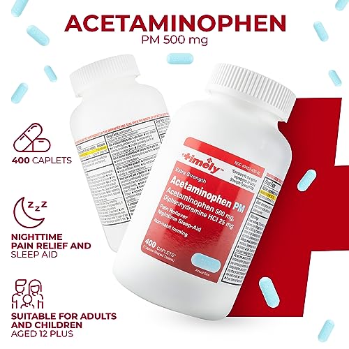 TIME-CAP LABS, INC. Timely Acetaminophen PM - Extra Strength PM - 400 Count - Pain Reliever Nighttime Sleep-Aid with National Brand Equivalency - Pain Relief PM for a Good Night Sleep - Made in USA