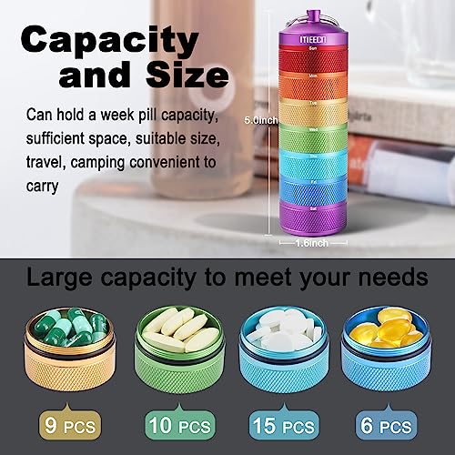 MEECN Weekly Pill Organizer, Waterproof 7-Day Pill Container for Outdoor Travel. Aluminum Pill Case That is Shockproof and Has Large Compartments for Storing Vitamins, Fish Oil. Emergency Pills