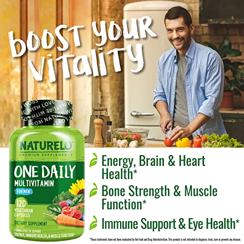 NATURELO One Daily Multivitamin for Men - with Vitamins & Minerals + Organic Whole Foods - Supplement to Boost Energy, General Health - Non-GMO - 120 Capsules - 4 Month Supply