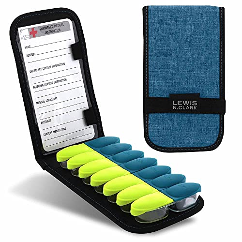 Lewis N. Clark Magnetic Folding Pill Organizer Supplement Case for OTC Medicine, Prescription Vitamins-14 Slots, Turquoise