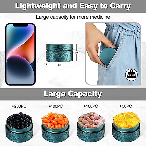 Single Pill Case Titanium Aluminum Alloy Round Metal Pill Box Waterproof Small Travel Pill Organizer Pocket Purse Medicine Vitamin Holder EDC Container Outdoor Camping Working with Storage Bag