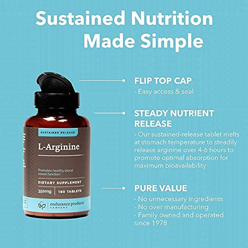 Endurance Products L - Arginine - 350mg Sustained Release Dietary Supplement for Optimal Absorption - Nitric Oxide Precursor*, 400 Tablets Company