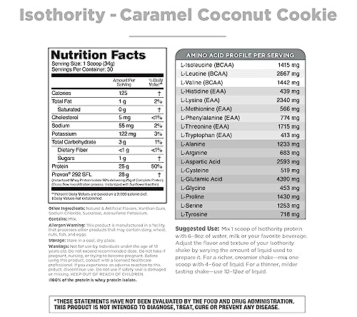 Isothority Whey Protein Isolate, Caramel Coconut Cookie, 2 lb - Ultra Absorbable Branched Chain Amino Acids (BCAA) Powder with 25g Per Serving, Low Carb - Build Muscle & Accelerate Recovery