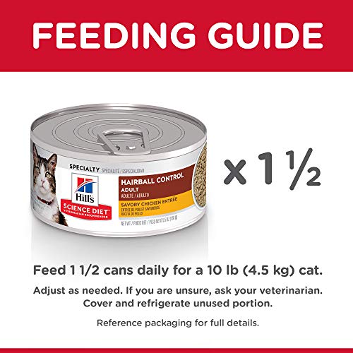 Hill's Science Diet Adult Hairball Control Canned Cat Food, Savory Chicken Entrée, 5.5 oz. Cans, 24-Pack