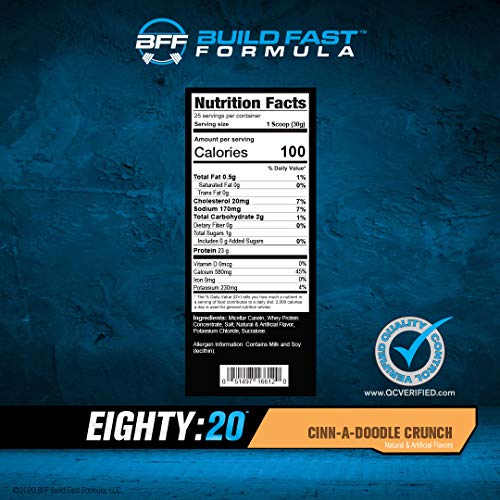 Eighty:20 Protein Powder Casein & Whey Blend | Fast & Slow Digesting Proteins for 6 Hours Muscle Protein Synthesis for Men & Women | Keto Friendly & Great Tasting (Cinn-A-Doodle Crunch)