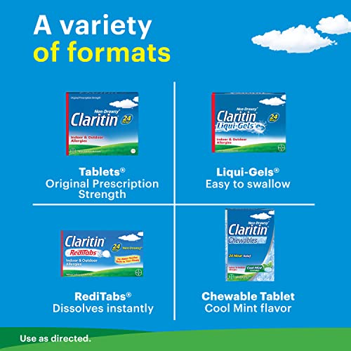 Claritin 24 Hour Allergy Medicine, Non-Drowsy Prescription Strength Allergy Relief, Loratadine Antihistamine Tablets For Over 200 Indoor and Outdoor Allergens, Adult Tablets, 100 Count (Pack of 1)