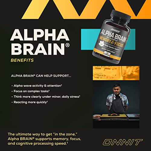 ONNIT Alpha Brain Premium Nootropic Brain Supplement, 30 Count, for Men & Women - Caffeine-Free Focus Capsules for Concentration, Brain Booster& Memory Support - Cat's Claw, Bacopa, Oat Straw