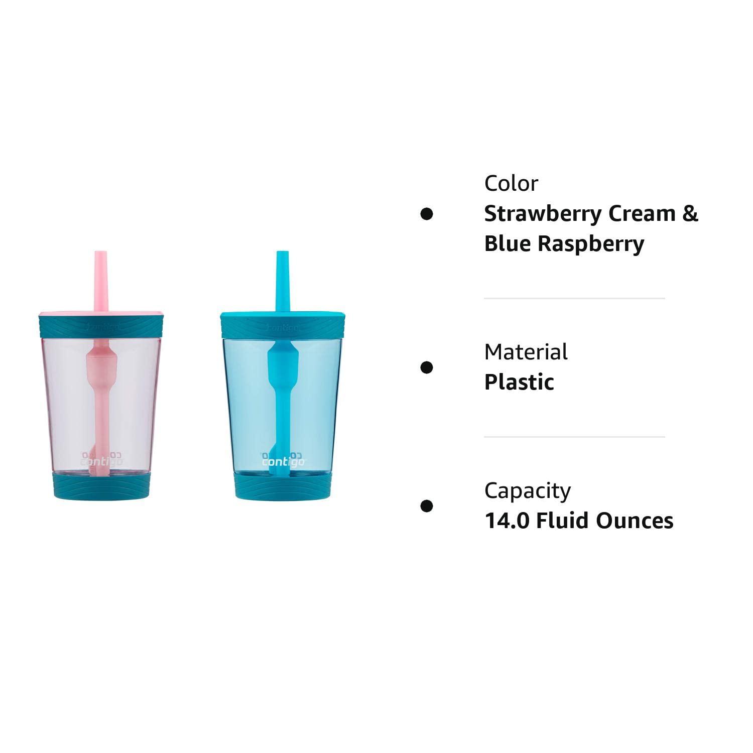 Contigo Kids Spill-Proof 14oz Tumbler with Straw and BPA-Free Plastic, Fits Most Cup Holders and Dishwasher Safe, 2-Pack Strawberry Cream & Blue Raspberry