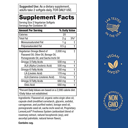 Omega 3-6-9 Vegan and Vegetarian Omega Formula - “5 in 1” Essential Fatty Acid Complex - Scientifically Formulated Plant-Based Omega 3 6 9 Essential Fatty Acids (EFA) - from Purity Products (60)