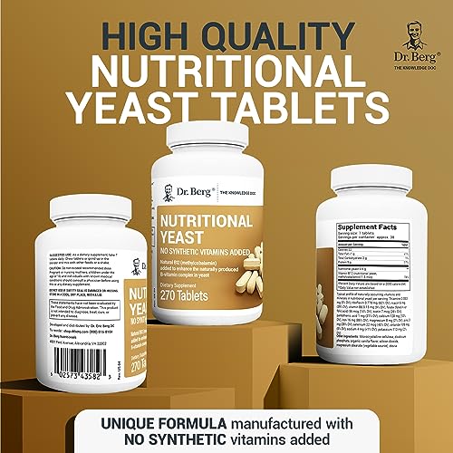 Dr. Berg Nutritional Yeast Tablets – Natural B12 Added - All 8 B Vitamin Complex – Organic Vanilla Flavor - 270 Vegan Tablets Dietary Supplements