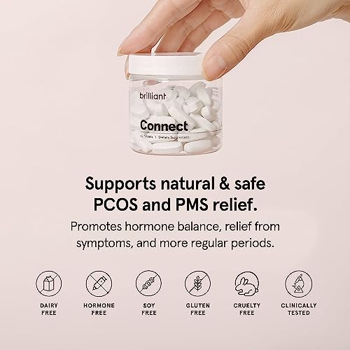 Brilliant Connect - PMS & PCOS Relief Dietary Supplement - Supports Hormonal Balance - Manage Mood Swings with Minimal Bloating and Cramping - Boosts Energy - Vegan & Gluten Free (60 Tablets)