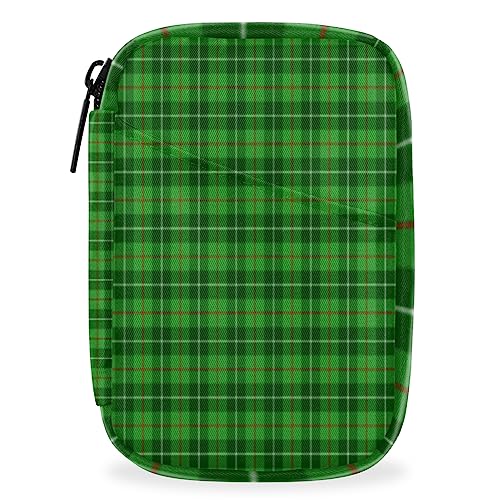 Blane Tartan Pill Box 7 Day Travel Pill Organizer for Child Adult Elder Pill Case with Zipper Green Plaid Portable Weekly Case Compact Size for Vitamin Supplement Holder