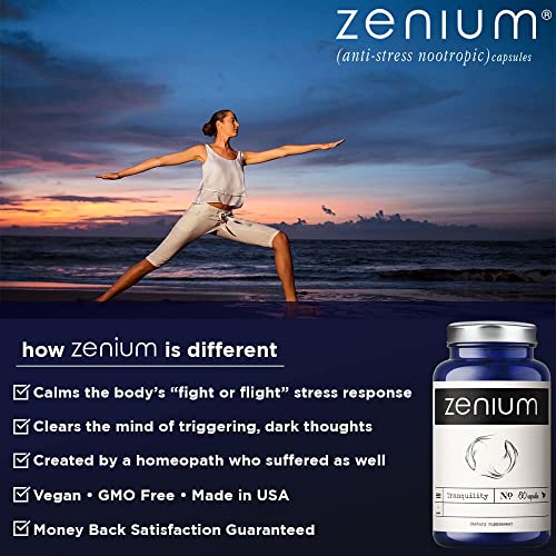 Zenium Stress Relief Supplement & Support Item for Women & Men | Anti Tension | Stop Worry & Nervousness | Boost Mood | Happy Pills | Fight Cortex Fatigue |60 Capsules | Calm The Body & The Mind