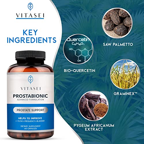 VITASEI Prostabionic Prostate Dietary Supplements for Men W/Saw Palmetto, Bio-quercetin & Pygeum Africanum, Reduce Bathroom Trips,Promotes Sleep & Better Bladder Emptying - 60 Capsules (Pack of 3)