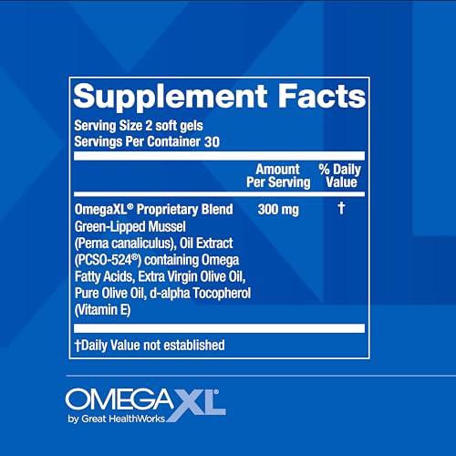 OmegaXL Joint Relief Supplement - Natural Muscle Support, Green Lipped Mussel Oil, Soft Gel Pills, Drug-Free, 60 Count