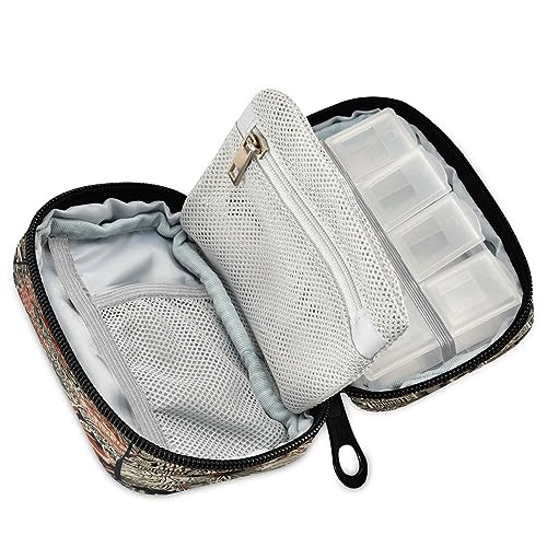 Kigai Patchwork Pill Case, Portable Weekly Daily Pill Case Bag Organizer with Zipper for Vitamins Medicine Supplements Travel Family Business