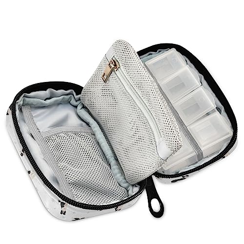 Naanle Border Collie Dog Pill Box 7 Day Pill Case Bag Travel Medicine Pill Case Pill Organizer Bag with Zipper Portable Weekly Case Compact Size for Vitamin Supplement Holder