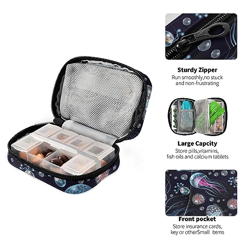 Jellyfish Travel Pill Organizer Case Daily Medicine Organizer Travel Pill Box Pill Container for Vitamin Fish Oil Travel Family Business