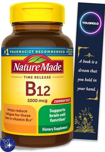 Vitamin B12 1000 mcg Time Release Tablets, Nature Made Dietary Supplement, 150 Count and Bookmark Gift of YOLOMOLO