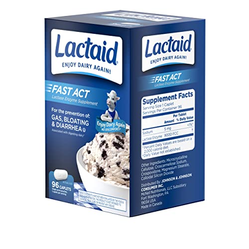 Lactaid Fast Act Lactose Intolerance Relief Caplets with Lactase Enzyme, 96 Count