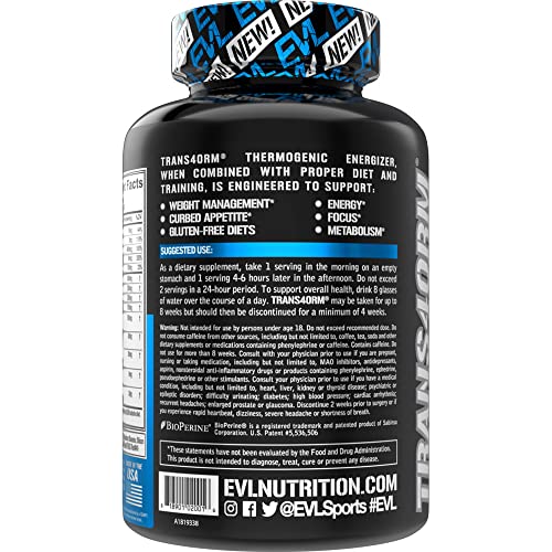 EVL Thermogenic Fat Burner Pills - Weight Loss Support and Fast Acting Energy Booster - Trans4orm Green Tea Fat Burner Pills, Metabolism Support, Appetite Support, Weight Loss Supplement (30 Servings)