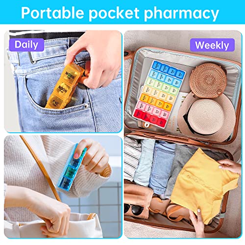 VMVN Pill Box 7 Day, Large Pill Cases Organizers,Weekly Pill Container AM/PM Medicine Organizer，Removable 4 Times a Day Pill Holder