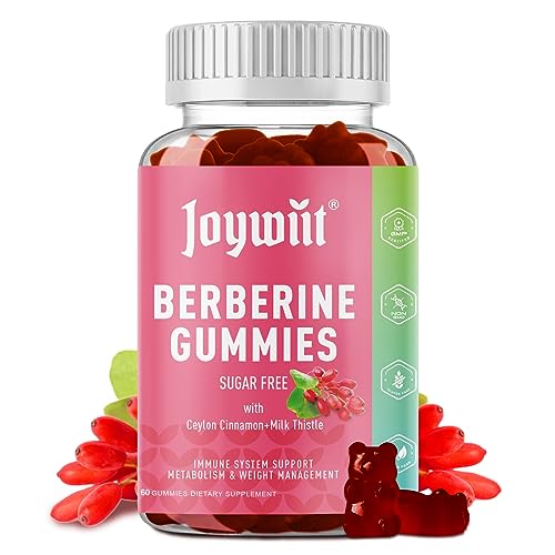 Joywiit Berberine Gummies with 1500mg Berberine Per Serving Plus Ceylon Cinnamon, Milk Thistle for Immune System & Metabolism Support, Sugar Free - 60 Counts