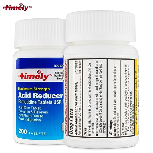 TIME-CAP LABS, INC. Timely - Acid Reducer Famotidine 20mg - Effective Heartburn Relief - 200 Count of Famotidine 20mg Tablets with National Brand Equivalency - for Adults & Children 12 Years & Over